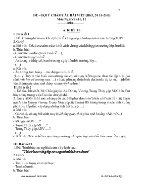 Đề - Gợi ý chấm các bài viết (học kì I năm 2015 - 2016) môn Ngữ văn 10, 12